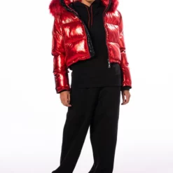 AKIRA TOUR METALLIC PUFFER COAT -AZALEA WANG Shop akira tour metallic puffer coat red multi 11 11