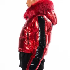 AKIRA TOUR METALLIC PUFFER COAT -AZALEA WANG Shop akira tour metallic puffer coat red multi 8 8