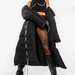 ALL THAT GLITTERS RHINESTONE SHOE LACE UP PUFFER -AZALEA WANG Shop all that glitters rhinestone shoe lace up puffer black silver 1 1 c1 c1