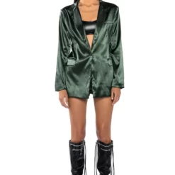 ALL THE RIGHT MOVES SATIN BLAZER -AZALEA WANG Shop all the right moves satin blazer olive 4 4