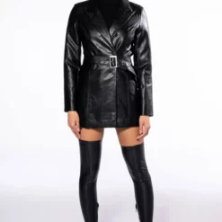ALL YOU NEED PU BLAZER WITH BELT -AZALEA WANG Shop all you need pu blazer with belt black 8 8