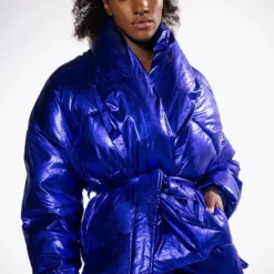AURTURA LUXE METALLIC BLUE PUFFER COAT -AZALEA WANG Shop aurtura luxe metallic blue puffer coat blue 4 4 c1 c1 c1 c1