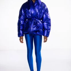 AURTURA LUXE METALLIC BLUE PUFFER COAT -AZALEA WANG Shop aurtura luxe metallic blue puffer coat blue 9 9