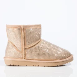 AZALEA WANG ALL NIGHT LONG RHINESTONE MINI ANKLE BOOTIES -AZALEA WANG Shop azalea wang all night long multi stone mini ankle booties taupe 3c1