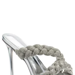 AZALEA WANG ANNABELLE EMBELLISHED STILETTO SANDAL IN SILVER -AZALEA WANG Shop azalea wang annabelle embellished stiletto sandal in silver silver 5 5