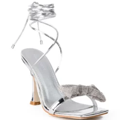 AZALEA WANG APATE EMBELLISHED BOW SANDAL IN SILVER -AZALEA WANG Shop azalea wang apate embellished bow sandal in silver silver 3 3