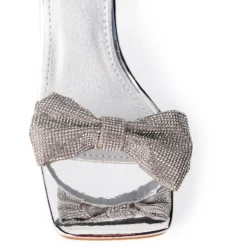 AZALEA WANG APATE EMBELLISHED BOW SANDAL IN SILVER -AZALEA WANG Shop azalea wang apate embellished bow sandal in silver silver 5 5