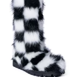 AZALEA WANG ASPEN FURRY CHECKERBOARD BOOTIE IN BLACKWHITE -AZALEA WANG Shop azalea wang aspen furry checkerboard bootie in blackwhite black white 3 3