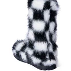 AZALEA WANG ASPEN FURRY CHECKERBOARD BOOTIE IN BLACKWHITE -AZALEA WANG Shop azalea wang aspen furry checkerboard bootie in blackwhite black white 4 4