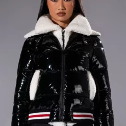 AZALEA WANG ASPEN SKI TRIP PUFFER WITH VARSITY TRIM -AZALEA WANG Shop azalea wang aspen ski trip puffer with varsity trim black multi 3 3