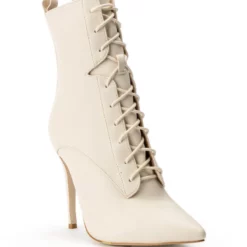 AZALEA WANG ASTORIA LACE UP STILETTO BOOTIE IN BONE -AZALEA WANG Shop azalea wang astoria lace up stiletto bootie in bone bone 3 3