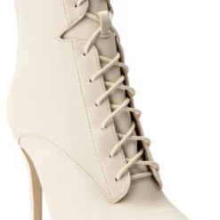 AZALEA WANG ASTORIA LACE UP STILETTO BOOTIE IN BONE -AZALEA WANG Shop azalea wang astoria lace up stiletto bootie in bone bone 5 5