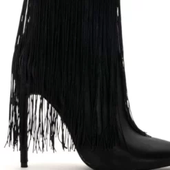 AZALEA WANG AVERI EMBELLISHED FRINGE BOOTIE IN BLACK -AZALEA WANG Shop azalea wang averi embellished fringe bootie in black black 5 5