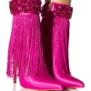 AZALEA WANG AVERI EMBELLISHED FRINGE BOOTIE IN PINK -AZALEA WANG Shop azalea wang averi embellished fringe bootie in pink pink 1 1