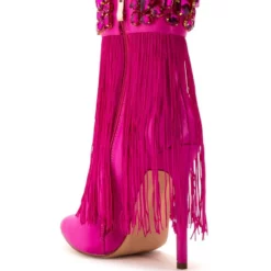 AZALEA WANG AVERI EMBELLISHED FRINGE BOOTIE IN PINK -AZALEA WANG Shop azalea wang averi embellished fringe bootie in pink pink 4 4