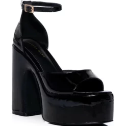 AZALEA WANG BALI GLITTER CHUNKY SANDAL IN BLACK PATENT -AZALEA WANG Shop azalea wang bali glitter chunky sandal in black patent black patent 3 3