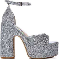 AZALEA WANG BALI GLITTER CHUNKY SANDAL IN SILVER