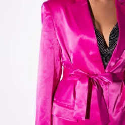 AZALEA WANG BAR NONE SATIN BLAZER WITH TIE SASH -AZALEA WANG Shop azalea wang bar none satin blazer with tie sash neon pink 6 6