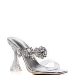 AZALEA WANG BARBADOS CHUNKY MULE JEWEL PUMP IN SILVER -AZALEA WANG Shop azalea wang barbados chunky jewel mule in silver silver 3 3