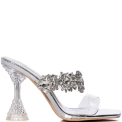 AZALEA WANG BARBADOS CHUNKY MULE JEWEL PUMP IN SILVER -AZALEA WANG Shop azalea wang barbados chunky mule jewel pump in silver silver 2 2