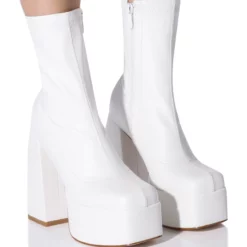 AZALEA WANG BE YOUR GIRL CHUNKY PLATFORM BOOTIE WITH 4 WAY STRETCH IN WHITE