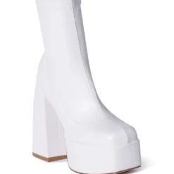 AZALEA WANG BE YOUR GIRL CHUNKY PLATFORM BOOTIE WITH 4 WAY STRETCH IN WHITE -AZALEA WANG Shop azalea wang be your girl chunky platform bootie in white white 3 3