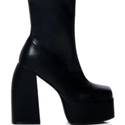 AZALEA WANG BE YOUR GIRL CHUNKY PLATFORM BOOTIE WITH 4 WAY STRETCH IN BLACK
