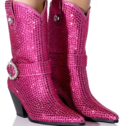 AZALEA WANG BIG SLAY RHINESTONE EMBELLISHED WESTERN BOOTIE IN PINK