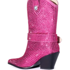AZALEA WANG BIG SLAY RHINESTONE EMBELLISHED WESTERN BOOTIE IN PINK -AZALEA WANG Shop azalea wang big slay rhinestone embellished western bootie in pink pink 4 4