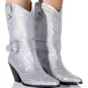 AZALEA WANG BIG SLAY RHINESTONE EMBELLISHED WESTERN BOOTIE IN SILVER -AZALEA WANG Shop azalea wang big slay rhinestone embellished western bootie in silver silver 1 1