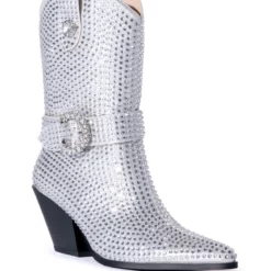 AZALEA WANG BIG SLAY RHINESTONE EMBELLISHED WESTERN BOOTIE IN SILVER -AZALEA WANG Shop azalea wang big slay rhinestone embellished western bootie in silver silver 3 3