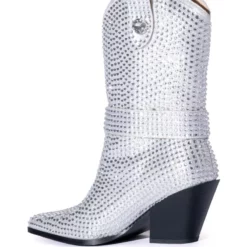 AZALEA WANG BIG SLAY RHINESTONE EMBELLISHED WESTERN BOOTIE IN SILVER -AZALEA WANG Shop azalea wang big slay rhinestone embellished western bootie in silver silver 4 4