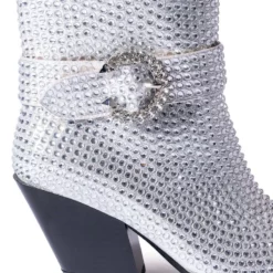 AZALEA WANG BIG SLAY RHINESTONE EMBELLISHED WESTERN BOOTIE IN SILVER -AZALEA WANG Shop azalea wang big slay rhinestone embellished western bootie in silver silver 5 5