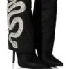 AZALEA WANG BOLD BLING RHINESTONE SNAKE FOLD OVER BOOTIE IN BLACK -AZALEA WANG Shop azalea wang bold bling rhinestone snake fold over bootie in black black 1 1