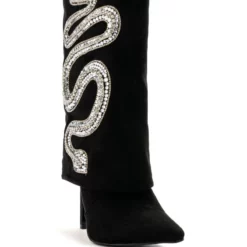 AZALEA WANG BOLD BLING RHINESTONE SNAKE FOLD OVER BOOTIE IN BLACK -AZALEA WANG Shop azalea wang bold bling rhinestone snake fold over bootie in black black 3 3
