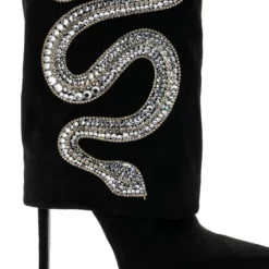AZALEA WANG BOLD BLING RHINESTONE SNAKE FOLD OVER BOOTIE IN BLACK -AZALEA WANG Shop azalea wang bold bling rhinestone snake fold over bootie in black black 5 5