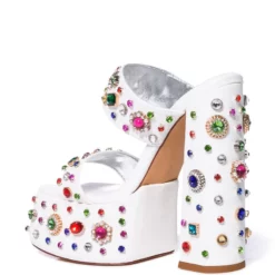 AZALEA WANG BREEZE EMBELLISHED CHUNKY SANDAL IN WHITE 10 AZALEA WANG BREEZE EMBELLISHED CHUNKY SANDAL IN WHITE -AZALEA WANG Shop azalea wang breeze embellished chunky sandal in white white 4 4