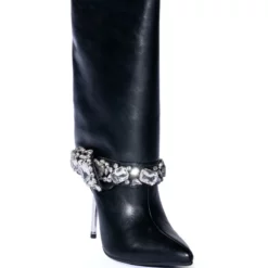 AZALEA WANG BRIAR FOLD OVER RHINESTONE GEM STILETTO BOOTIE IN BLACK -AZALEA WANG Shop azalea wang briar fold over rhinestone gem stiletto bootie in black black 3 3