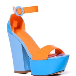 AZALEA WANG BUTTERSCOTCH COLOR BLOCKED SANDAL IN BLUE -AZALEA WANG Shop azalea wang butterscotch color blocked sandal in blue blue 3 3