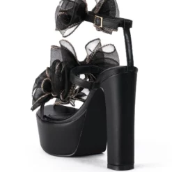 AZALEA WANG CATERINA CHUNKY SANDAL WITH BOW IN BLACK -AZALEA WANG Shop azalea wang caterina chunky sandal with bow in black black 4 4