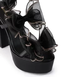 AZALEA WANG CATERINA CHUNKY SANDAL WITH BOW IN BLACK -AZALEA WANG Shop azalea wang caterina chunky sandal with bow in black black 5 5