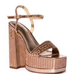 AZALEA WANG CATRIONA EMBELLISHED CHUNKY SANDAL IN CHAMPAGNE -AZALEA WANG Shop azalea wang catriona embellished chunky sandal in champagne champagne 3 3