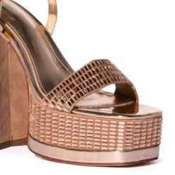 AZALEA WANG CATRIONA EMBELLISHED CHUNKY SANDAL IN CHAMPAGNE -AZALEA WANG Shop azalea wang catriona embellished chunky sandal in champagne champagne 5 5