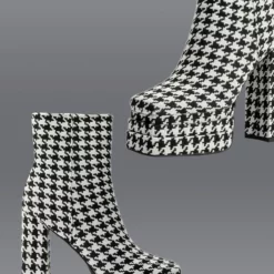 AZALEA WANG CAYENNE HOUNDSTOOTH CHUNKY BOOTIE IN BLACK WHITE -AZALEA WANG Shop azalea wang cayenne houndstooth chunky bootie in black white black white 1 1 c1