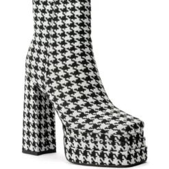 AZALEA WANG CAYENNE HOUNDSTOOTH CHUNKY BOOTIE IN BLACK WHITE -AZALEA WANG Shop azalea wang cayenne houndstooth chunky bootie in black white black white 3 3 c1