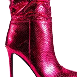AZALEA WANG CHARLOTTE METALLIC SNAKE STILETTO BOOTIE IN FUCHSIA -AZALEA WANG Shop azalea wang charlotte metallic snake stiletto bootie in fuchsia fuchsia 5 5