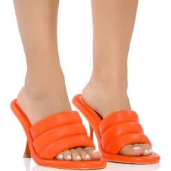 AZALEA WANG CHEY STILETTO PUFFER SANDAL IN ORANGE