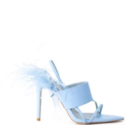AZALEA WANG CHICK FEATHER DECOR POINTED TOE SANDAL IN BLUE -AZALEA WANG Shop azalea wang chick feather decor pointed toe sandal in blue blue 2 2