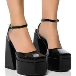 AZALEA WANG CLEMENTINE CHUNKY PUMP IN BLACK PATENT -AZALEA WANG Shop azalea wang clementine chunky pump in black patent black 1 1 c1 c1