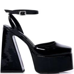 AZALEA WANG CLEMENTINE CHUNKY PUMP IN BLACK PATENT